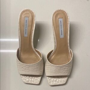 Saks Fifth Avenue Croc-Embossed Cream Heels